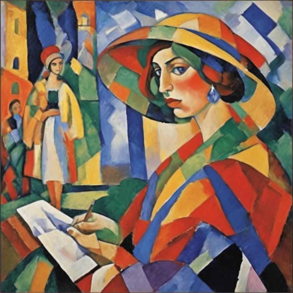 Ζωγραφική με ανθρώπινα πορτρέτα σε αφηρηστικό στυλ, εμπνευσμένη από τοπίο και συναισθηματική έκφραση.